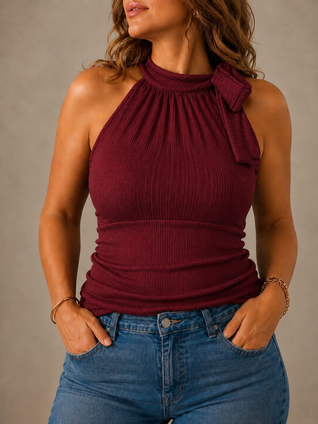 FI - ROX Collection 019.1 - Top Halter Lazo Borgoña — foto 2