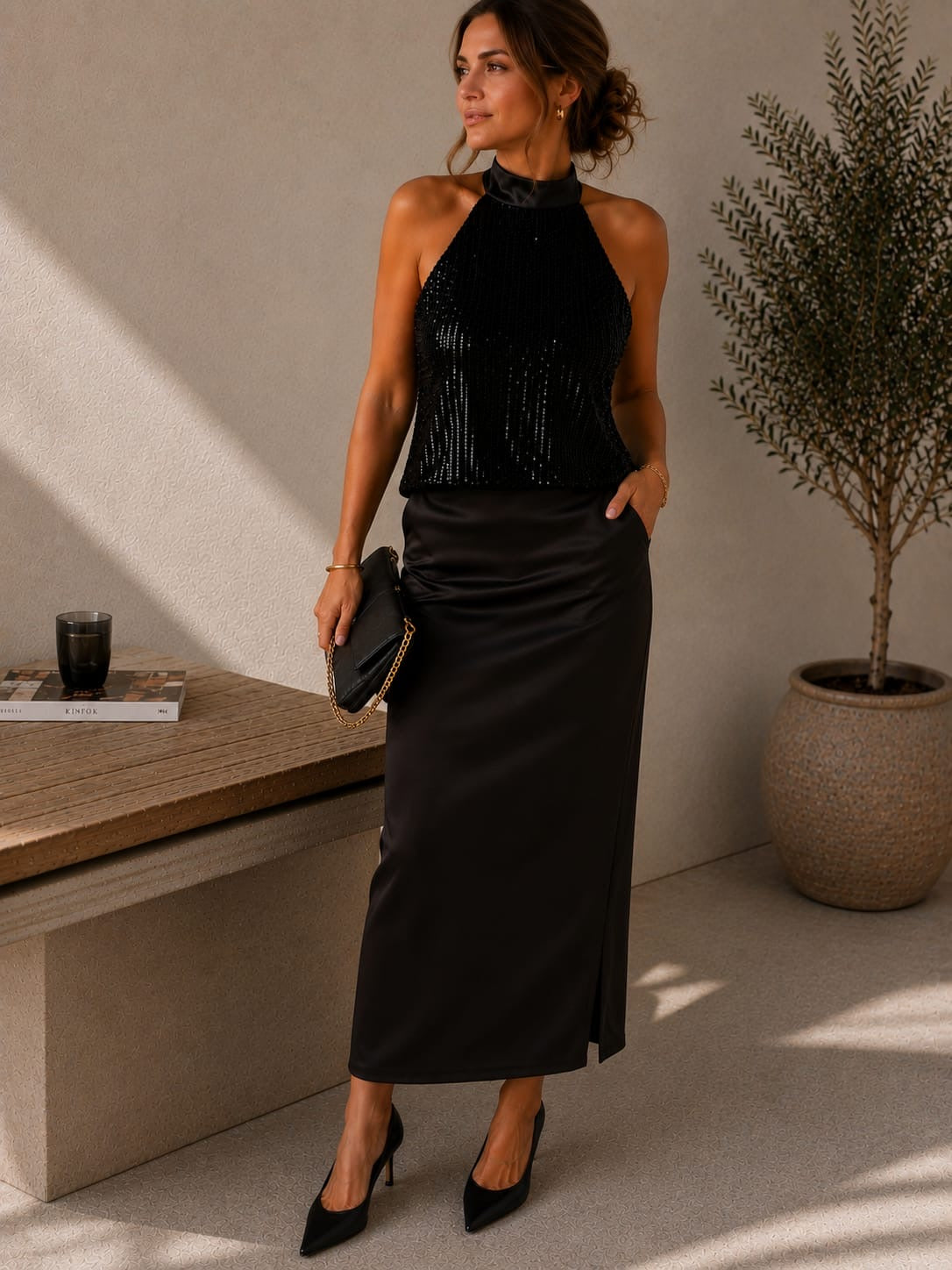 FI - ROX Collection 011 - Top Halter Lentejuelas Negro