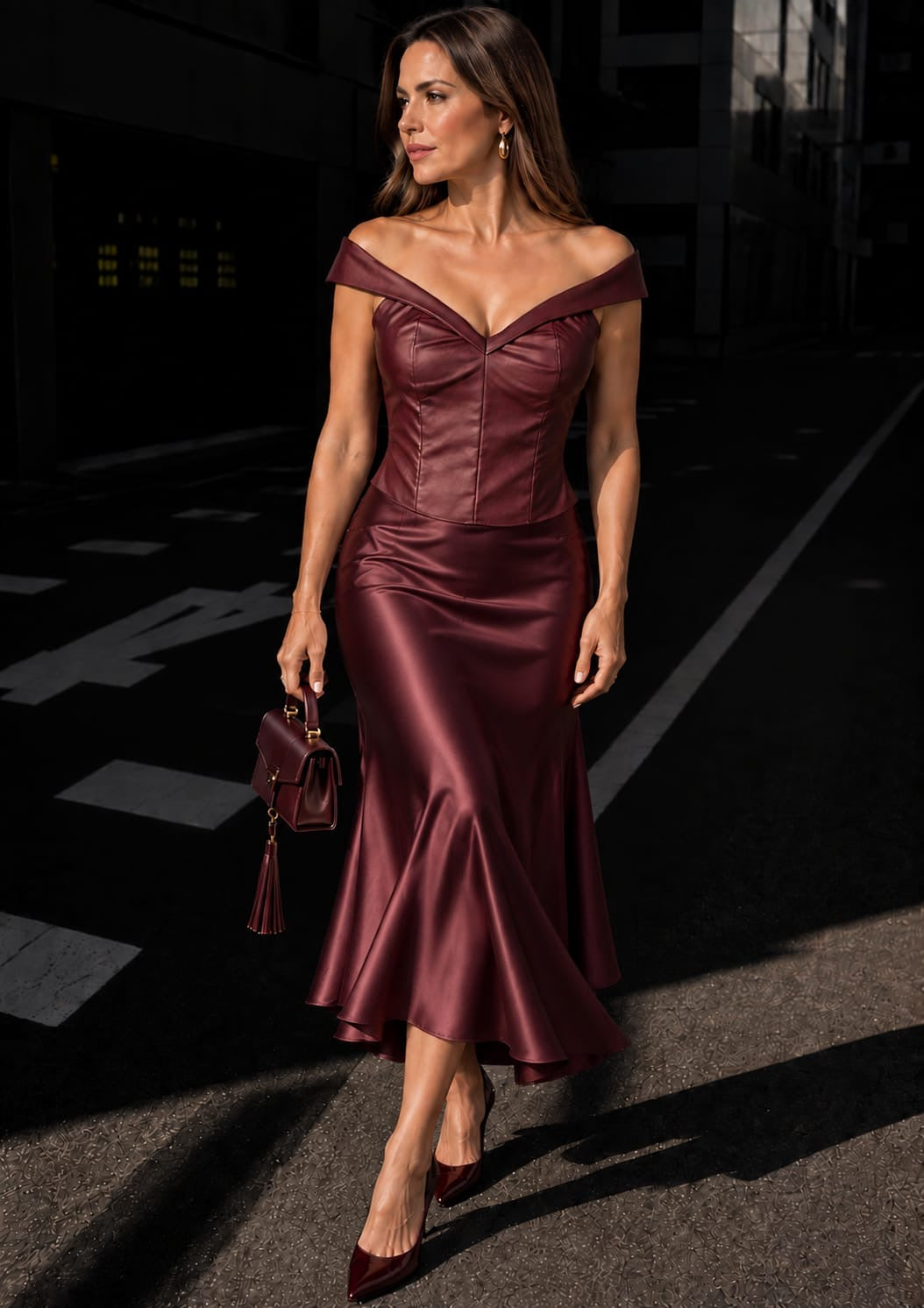 FI - ROX Collection 184 - Corset Off Shoulder Borgoña