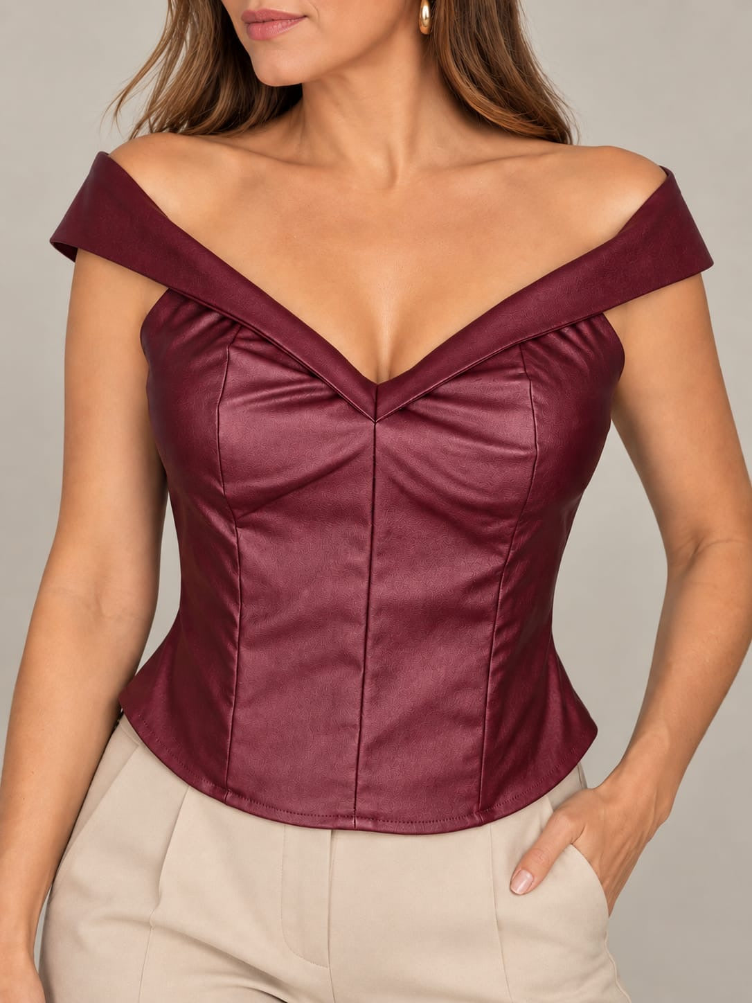 FI - ROX Collection 184 - Corset Off Shoulder Borgoña